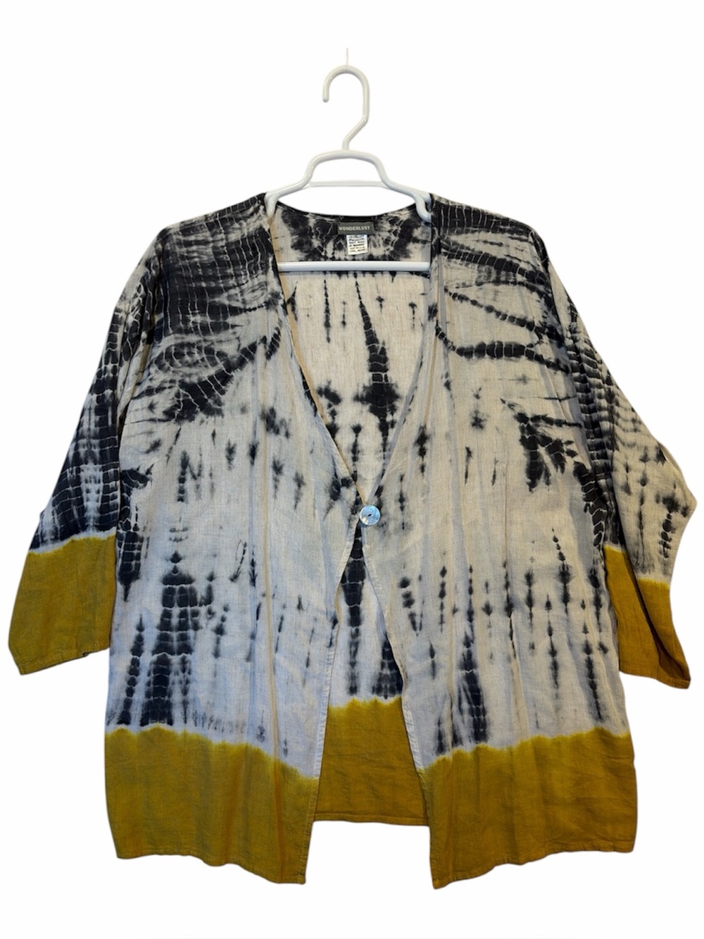 Wanderlust Tie-Dye Button Front Cardigan in Blue and Mustard. Size XL